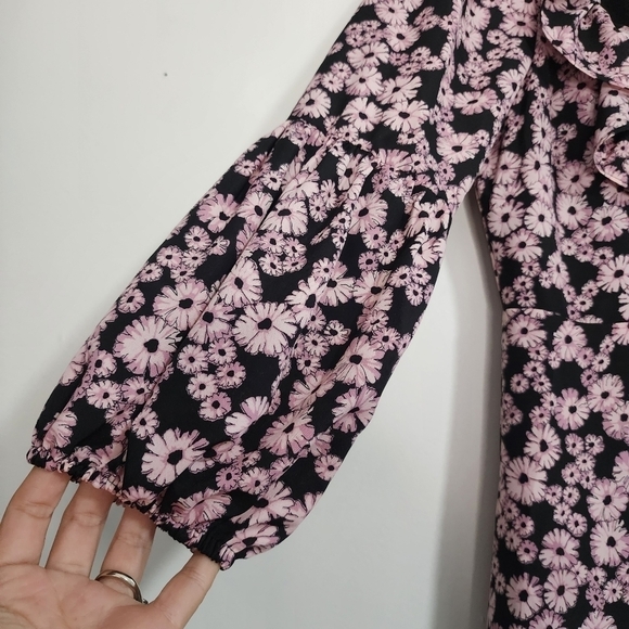 Likely black pink Bella Floral Print Midi Dress Prarie croquet Cottagecore Bridg - Picture 10 of 16